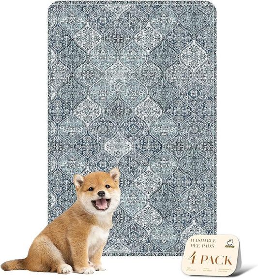 nunubaby 4PACK Washable Pee Pads for Dogs, Stylish, Non-Slip and Leak-Proof Pee Pads. Reusable Potty Pads for Dogs for Crates and Floors.(Blue/Multi, 24" x36" )