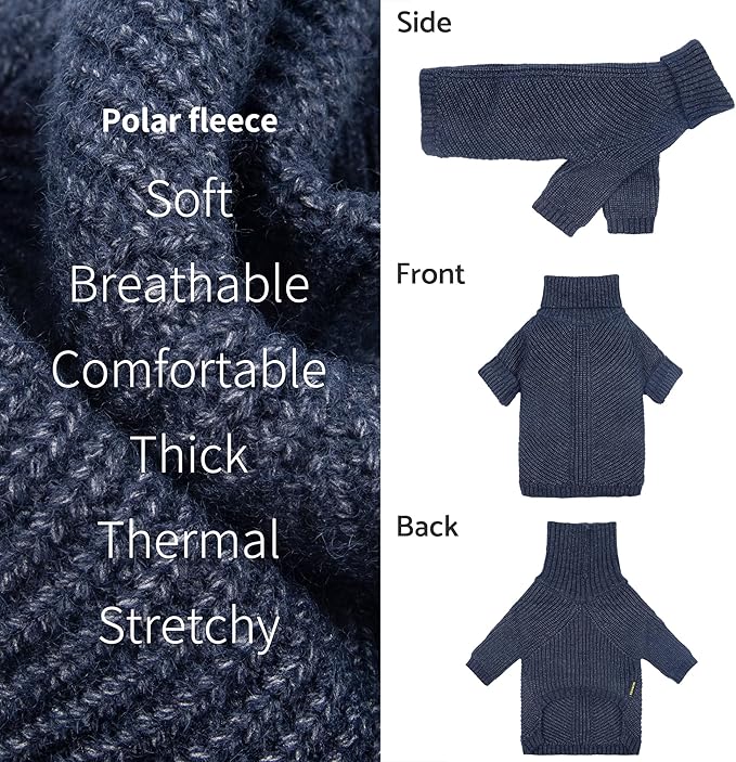 Fitwarm Turtleneck Knit Dog Sweater, Thermal Dog Winter Clothes for Small Dogs Boy Girl, Cozy Sweaters for Dogs, Doggy Pullover Jumper, Pet Outfit, Heather Navy Blue, XXL