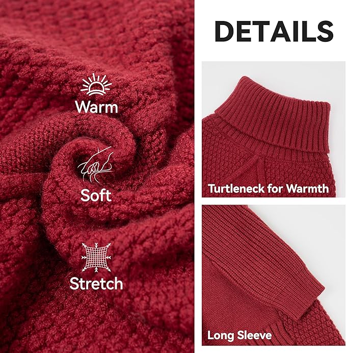 cyeollo 4XL Dog Sweater,Knitwear Turtleneck Pullover Sweaters Fall Winter Dog Clothes Sweaters for Large Dogs Female, Burgundy Red XXXXL