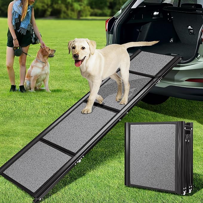 VIVOHOME Dog Ramp for Car, 67" x 20" Wider Pet Stair Ramp for Dogs with Anti-Slip Texture Soft Surface for Medium or Large Dogs Get Into a Car, SUV & Truck, Portable Folding Dog Ramp Up to 200 LBS