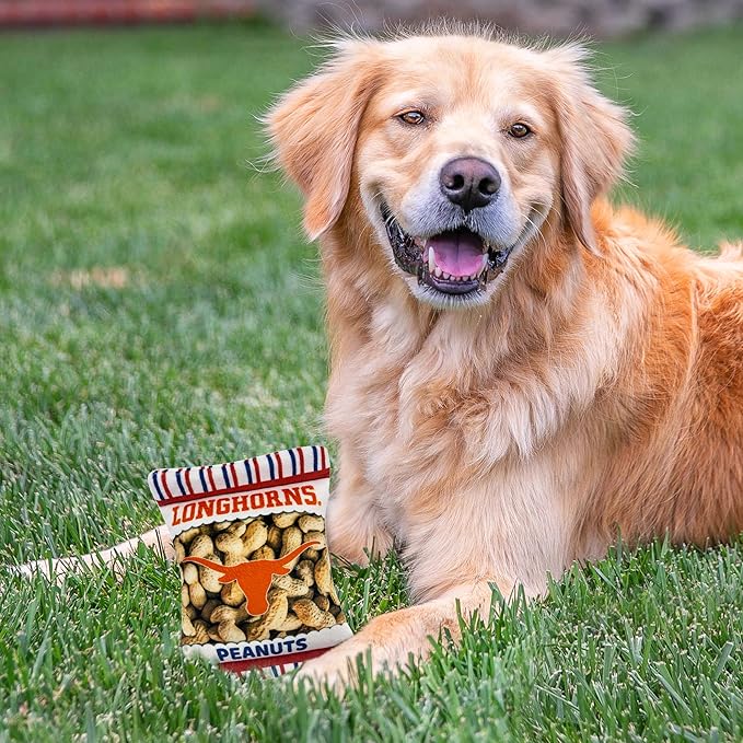 NCAA Texas Longhorns Crinkle FINE Plush Dog & CAT Squeak Toy- Cutest Stadium Peanuts Snack Toy for Dogs & Cats with Inner Squeaker & Beautiful Football/Basketball Team Name/Logo