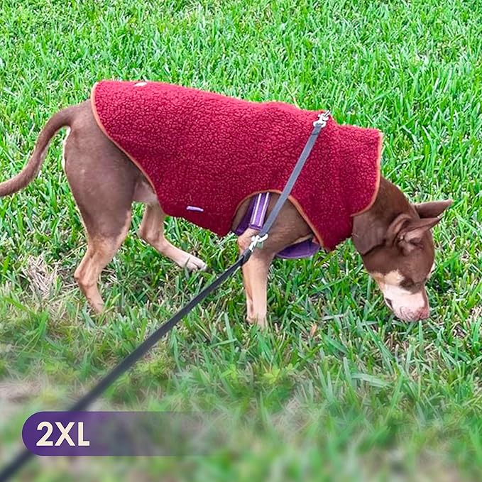 cyeollo Warm Dog Coat Fleece Sherpa Winter Sweater Coats, Turtleneck Dog Jacket Vest for Large Dogs with Leash Hole, Soft Reversible Pet Coats for Cold Weather, Burgundy, XXXL