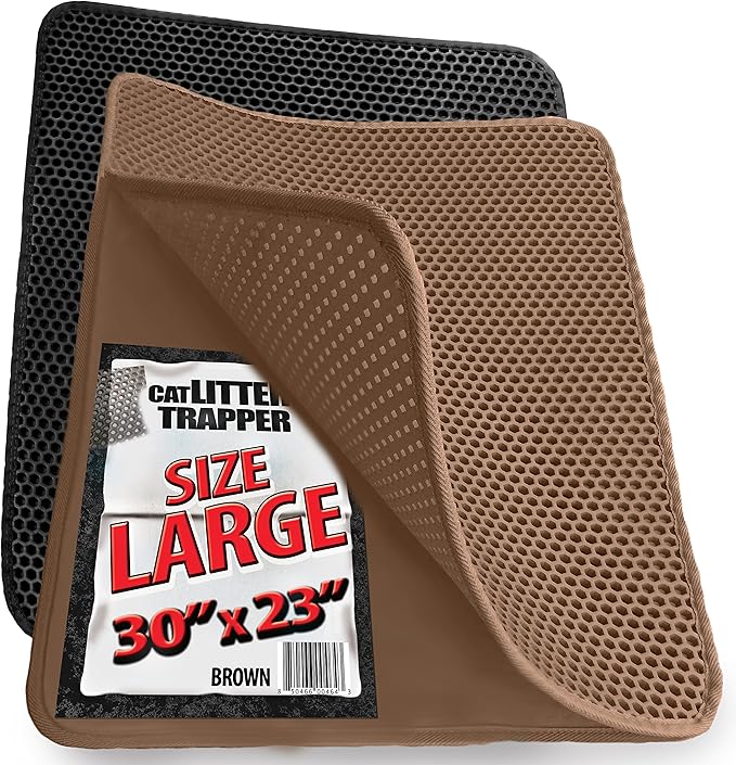 iPrimio Large Cat Litter Trapper Mat w/ Urine/Waterproof Layer - Larger Holes w/ Urine Puppy Pad Option - Cat Litter Mat, Light and Soft (Brown Color)