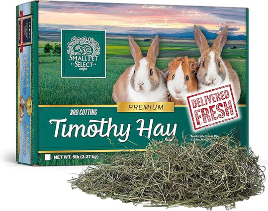 Small Pet Select 3rd Cutting Super Soft Timothy Hay Pet Food for Picky Eaters, Rabbits, Guinea Pigs, and Other Small Animals, Easy to Store Box, 5 LB