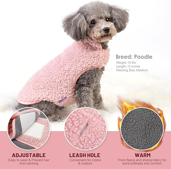 cyeollo Sherpa Dog Coat Turtleneck Reversible Fleece Vest Sweater Thick Pet Clothes for Cold Weather Winter Jacket Warm Dog Coats for Medium Large Dogs, Pink XXL