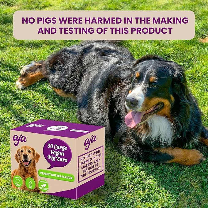 AJA 30 Large Vegan Pig Ears for Dogs - Peanut Butter Dental Chews for Dog - Healthy Rawhide Free, Teeth Cleaning Chew - No Raw hide Alternative Low Fat Big Treat - Long Lasting Treats, Oral Care Gifts