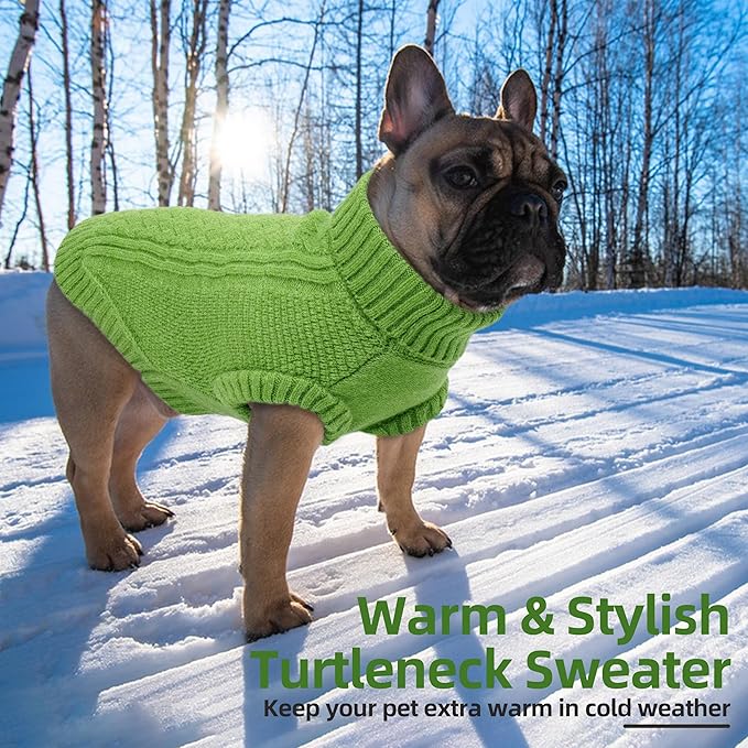 PUMYPOREITY XL Dog Winter Sweater, Soft Stretchy Knit with Ribbed Back Design, Warm Pullover with High Neck, Thick Knitwear Clothes, Dog Winter Apparel Indoor & Outdoor Wear, Green, XL