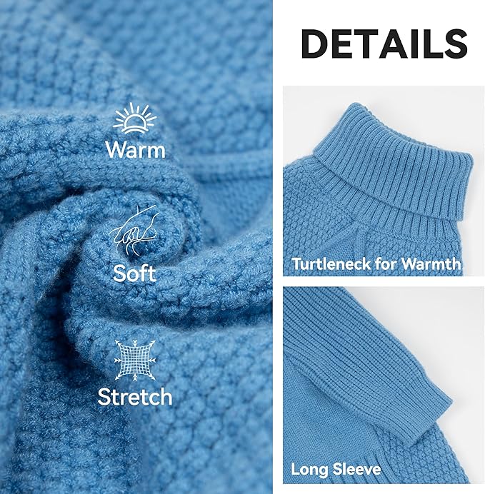cyeollo Dog Sweaters for Small Dogs Boy, Pullover Turtleneck for Dogs Male, Knitted Doggy Fall Winter Warm Cold Weather Dog Clothes Apparel with Sleeves, Blue L