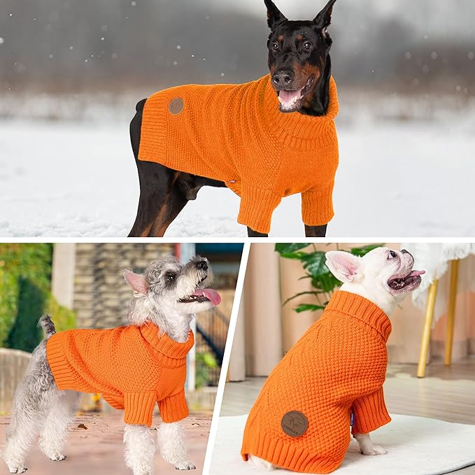 cyeollo Dog Sweater Pullover Turtleneck for Large Dogs, Classic Knitwear Fall Winter Cold Weather Pet Clothes Warm Pet Apparel Large Big Dog Sweaters, Orange 3XL