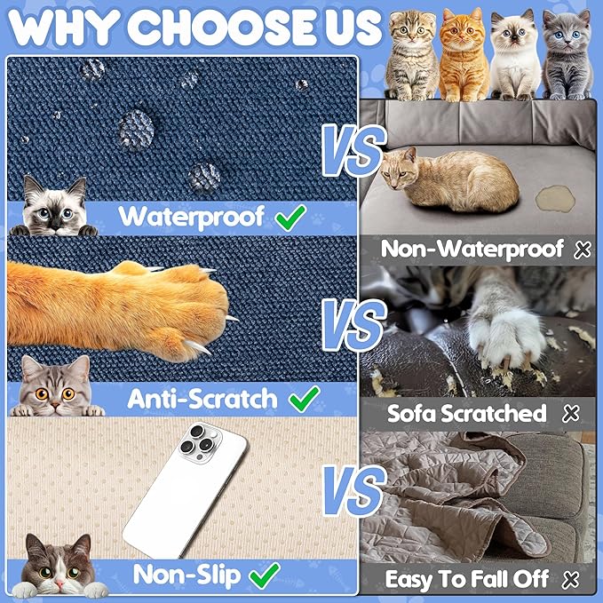 Cat Scratch Furniture Protector - Anti-Slip, Waterproof Sofa Cover to Keep Cats Off, Pet-Friendly Couch Protectors for 3 Cushion Couch, Anti-Scratch Couch Cover for Pets and Kids 150"X91"Navy Blue