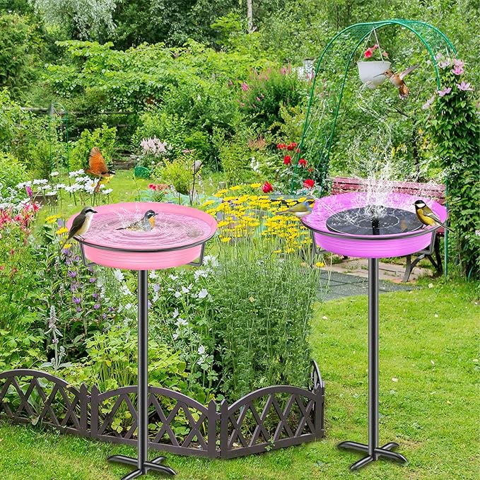 28In Freestanding Birdbaths Bowl Outdoor, Standing Garden Bird Bath Bird Feeder Bowl with Metal Stake, Detachable Decoration Spa Birdfeeder for Garden Patio Yard Lawn, 4 Spiky Feet (Purple)