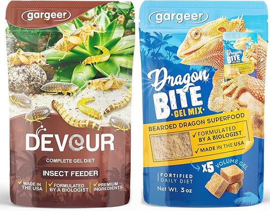 Bundle of Bearded Dragon Complete Gel Diet Food + Bugs & Insect Gel Food - Premium Formulas in one Set, Proudly Made in The USA