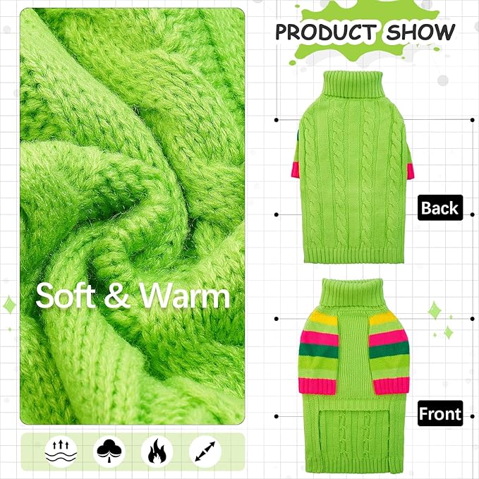 Dog Sweater Thick, Sweaters for Large Size Dogs Comfy, Stretchy Pullover Dog Sweater for Large Doggie, Christmas Dogs Sweaters Unisex, Warm Pet Knitwear Boston Terrier, Frenchie (Green L)