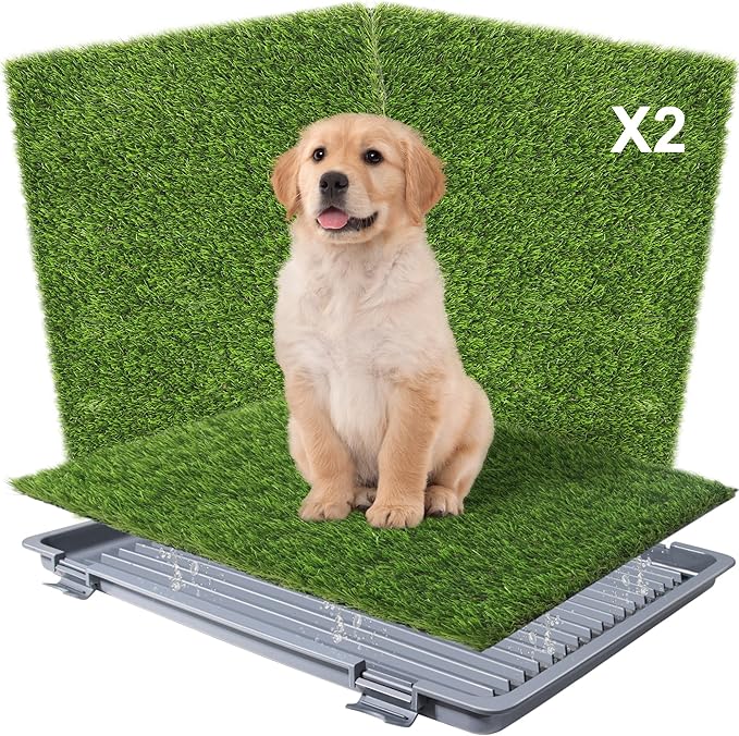 Dog Grass Pad with Tray: 2 Pack Grass Pee Pads for Dogs Potty for Puppy Training, 22"x18" Artificial Turf for Dogs with Collection Tray for Indoor /Outdoor /Patio /Balcony, Grey