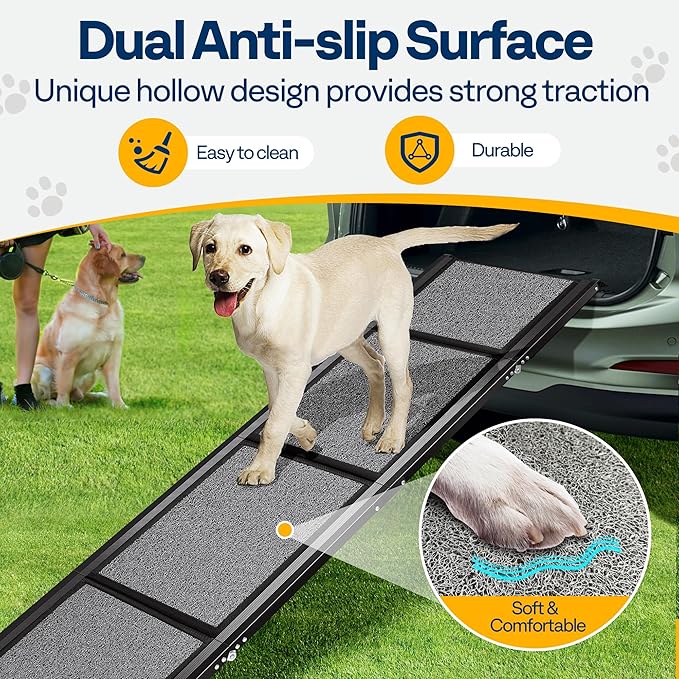 VIVOHOME Dog Ramp for Car, Stairs, 71" x 20" Extra Long & Wide Folding Dog Ramp with Anti-Slip Soft Surface for Medium or Large Dogs Get on a Bed, SUV Car & Truck, Up to 200 LBS