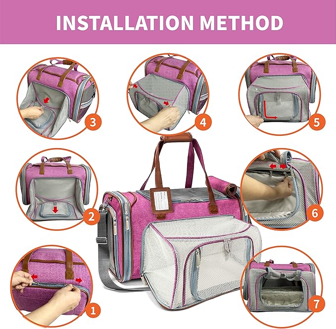 Mr. Peanut's Gold Series Big Apple XL Expandable Airline Capable Soft Sided Pet Carrier, Premium Brand Self Locking Zippers, Plush Faux Fleece Bedding with a Sturdy Plywood Base (Rosa Red)