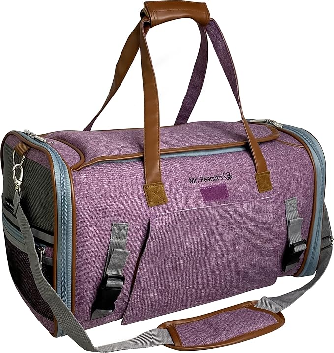 Mr. Peanut's Gold Series Big Apple XL Expandable Airline Capable Soft Sided Pet Carrier, Premium Brand Self Locking Zippers, Plush Faux Fleece Bedding with a Sturdy Plywood Base (Purple)