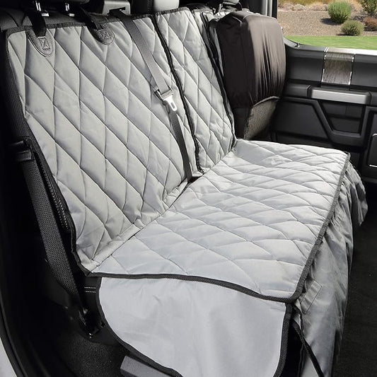 4Knines Bench Seat Covers for Trucks with Dog Hammock - Rear Seat Protector for Dogs Fits Full Size Crew Cab with Split Bench Seats - Waterproof, Heavy-Duty Dog Seat Cover (Driver Side, Grey)