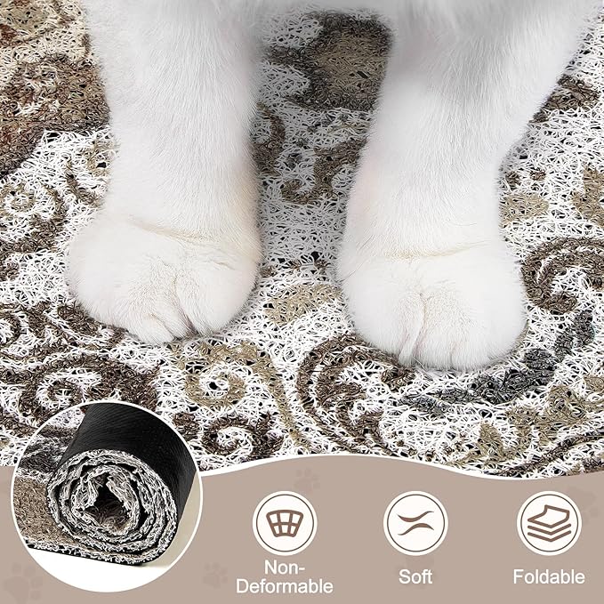 Unicorn Catcher Cat Litter Mat 33" x 22" Non-Slip Litter Box Mat Washable Litter Catcher Mat for Litter Box Indoor Food Mat Supplies Essentials, Brown