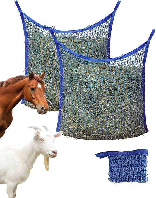 Harrison Howard Square Opening Slow Feed Hay Nets for Horses Large Capacity Horse Feed Bag Reduce Hay Waste Promote Healthy Digestion Blue 24 * 35''
