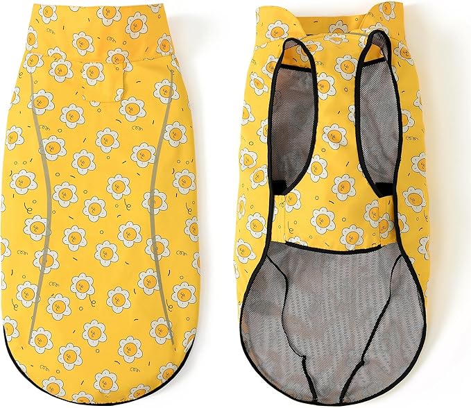 Mile High Life Dog Raincoat, Adjustable Waterproof Reflective Rain Jacket for Small Medium Large Dogs, Lightweight Breathable Pet Rain Coat with Leash Hole(Yellow Sun,L Chest 32-40")