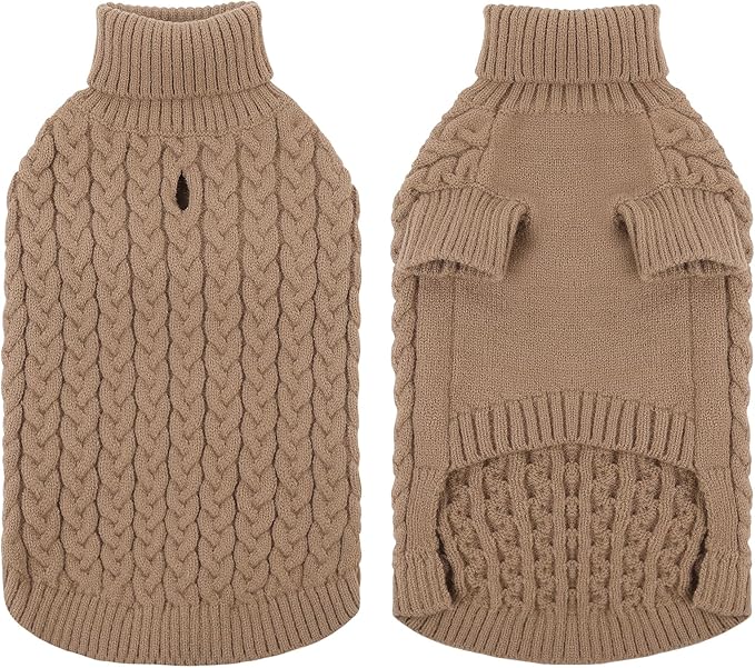 SAWMONG Dog Sweater, Dog Sweaters for Large Dogs Girls Boys, Pullover Turtleneck Knitted Doggy Sweatshirt, Cold Weather Pet Clothes（Khaki, Large