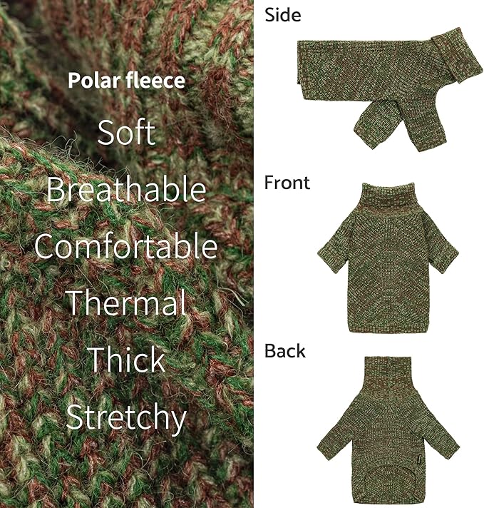 Fitwarm Knitted Turtleneck Dog Sweater, Thermal Dog Winter Clothes for Small Dogs Boy Girl, Holiday Pet Outfit, Heather Green, Small