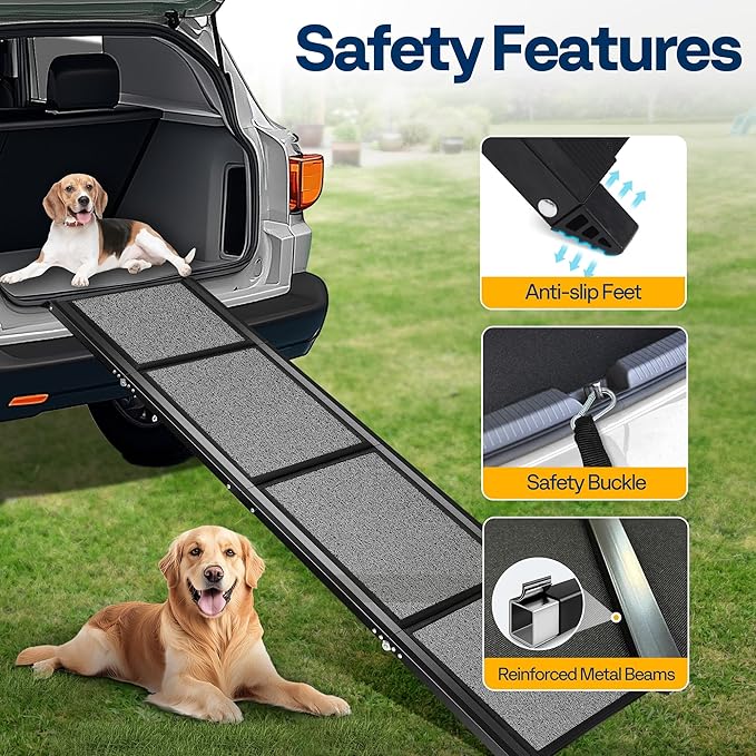 VIVOHOME Dog Ramp for Car, 67" x 20" Wider Pet Stair Ramp for Dogs with Anti-Slip Texture Soft Surface for Medium or Large Dogs Get Into a Car, SUV & Truck, Portable Folding Dog Ramp Up to 200 LBS