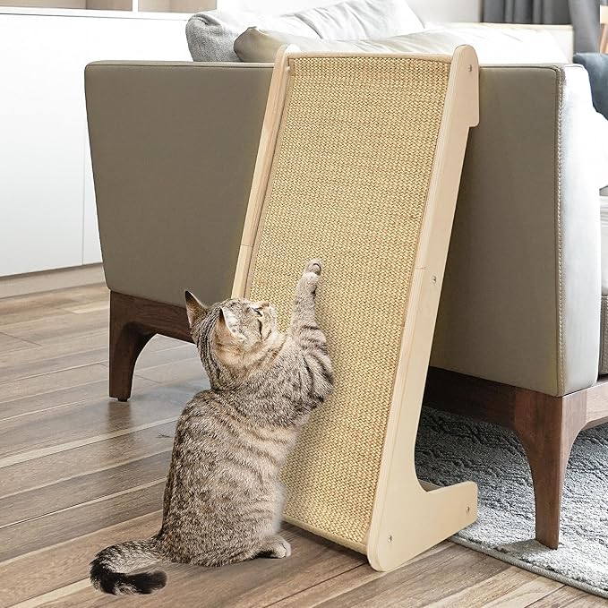 PETKARAY Sisal Cat Scratcher Ramp, L Shaped Scratching Post and Scratch Pad for Indoor Cats, Wall Furniture Protector(Large)