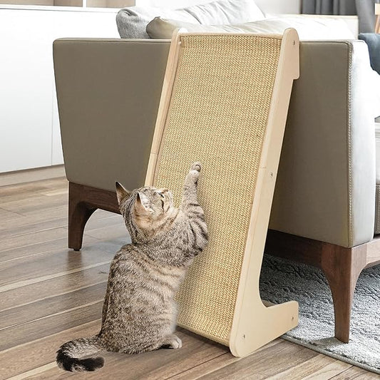 PETKARAY Sisal Cat Scratcher Ramp, L Shaped Scratching Post and Scratch Pad for Indoor Cats, Wall Furniture Protector(Large)