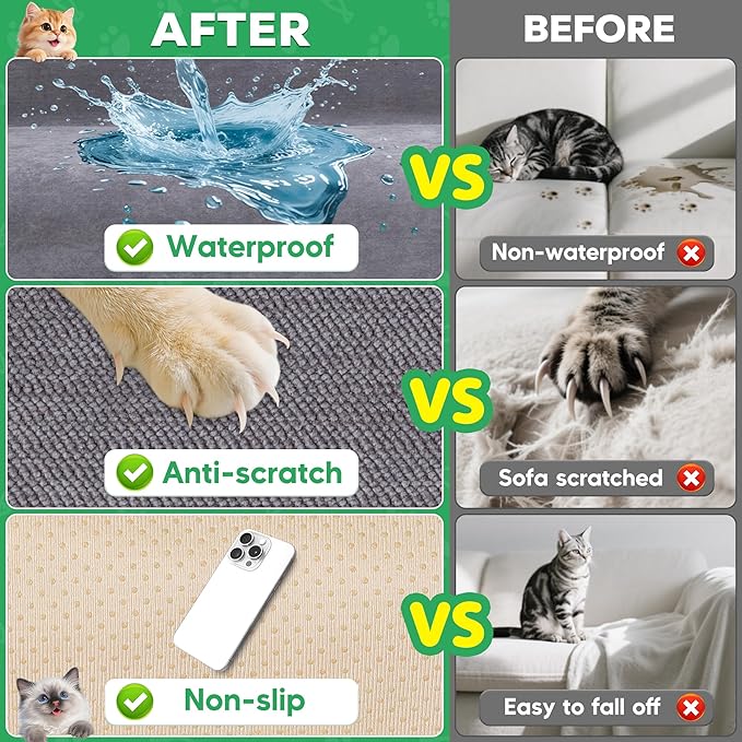 Loiion Cat Scratch Furniture Protector - Anti-Slip, Waterproof Sofa Cover to Keep Cats Off, Pet-Friendly Couch Protectors for 3 Cushion Couch, Gray Anti-Scratch Couch Cover for Pets and Kids 118"X71"