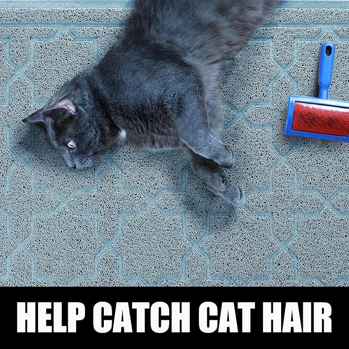 Yimobra Cat Litter Mat, 24"x20" Litter Mat with Litter Lock Mesh, Soft Cat Litter Mat Litter Trapping Mat, Easy to Clean, Non-Slip, Water Resistant, Litter Free Floors, Tea Blue