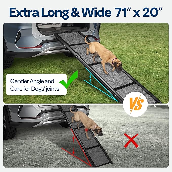 VIVOHOME Dog Ramp for Car, Stairs, 71" x 20" Extra Long & Wide Folding Dog Ramp with Anti-Slip Soft Surface for Medium or Large Dogs Get on a Bed, SUV Car & Truck, Up to 200 LBS
