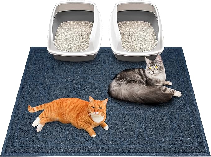 Yimobra Cat Litter Mat, 47"x36" Litter Box Mat with Litter Lock Mesh, Soft Cat Litter Mat Litter Trapping Mat, Easy to Clean, Non-Slip, Water Resistant, Litter Free Floors, Dark Blue