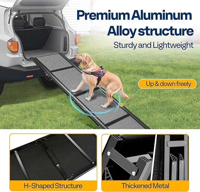 VIVOHOME Dog Ramp for Car, 67" x 20" Wider Pet Stair Ramp for Dogs with Anti-Slip Texture Soft Surface for Medium or Large Dogs Get Into a Car, SUV & Truck, Portable Folding Dog Ramp Up to 200 LBS