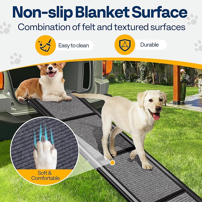 VIVOHOME Dog Ramp for Car, 67" x 20" Wider Pet Stair Ramp for Dogs with Anti-Slip Carpet Soft Surface for Medium or Large Dogs Get Into a Car, SUV & Truck, Portable Folding Dog Ramp Up to 200 LBS