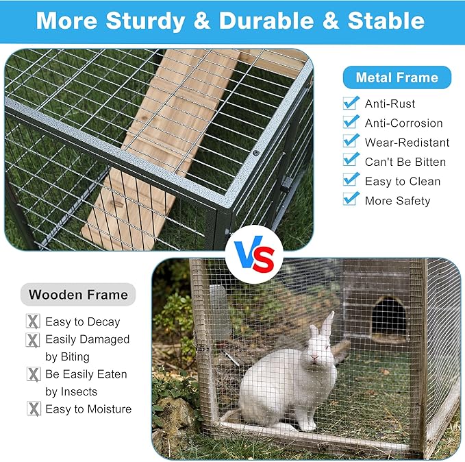 Chicken Coop and Run, Two Story Rabbit Hutch Indoor Outdoor, Waterproof Metal Frame Hen House with Nesting Box Rabbit Cage, Deep No Leak Pull Out Tray, for Chick, Bunny