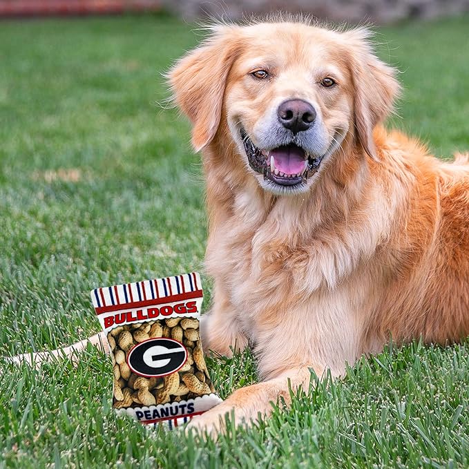 NCAA Georgia Bulldogs Crinkle FINE Plush Dog & CAT Squeak Toy- Cutest Stadium Peanuts Snack Toy for Dogs & Cats with Inner Squeaker & Beautiful Football/Basketball Team Name/Logo
