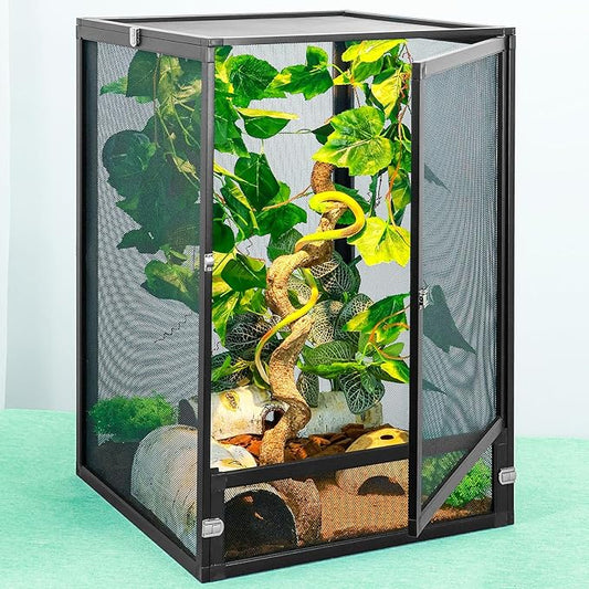 33 Gal Detachable and Foldable Reptile Butterfly Cage Terrarium, 360° Observation, Airflow, Interaction in Gecko Tank for Crested Geckos, Leopard Geckos, Chameleons, Bearded Dragons