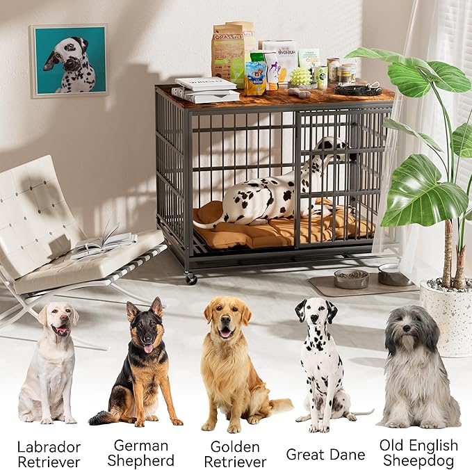 45" Dog Crate Furniture Indoor Large Dog Crates for Large Dogs Heavy Duty Dog Crate for Medium Dogs Wooden Foldable Dog Kennel Indoor