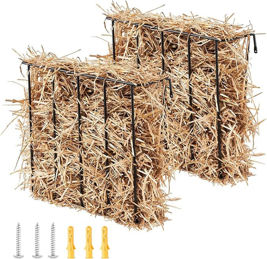 VEVOR Livestock Feeder, 24 Gallons Large Capacity, 2 Packs Heavy-Duty Steel Goat Hay Rack, 27'' Long Wall Mounted Horse Hay Holder, Multiple Sided Feeding Rack for Sheep Farm Indoor Outdoor
