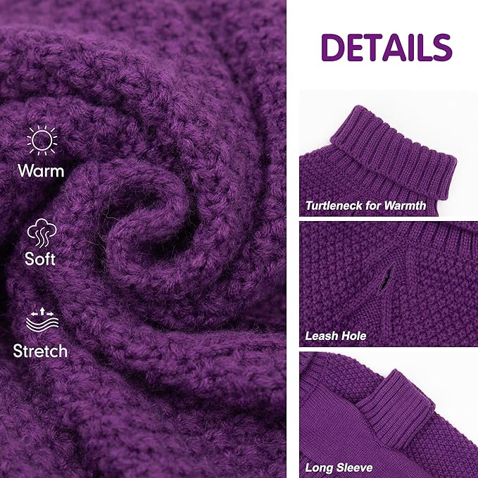 cyeollo Dog Sweater Pullover Turtleneck for Dogs, Classic Knitwear Fall Winter Cold Weather Doggie Clothes Warm Pet Apparel Small Dog Sweaters, Purple M