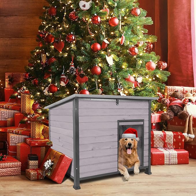 Dog House Outdoor with Prevent Chewing Iron Frame, Cat Houses Removable Floor and Open Roof for Dogs,Cats,Rabbits Animals