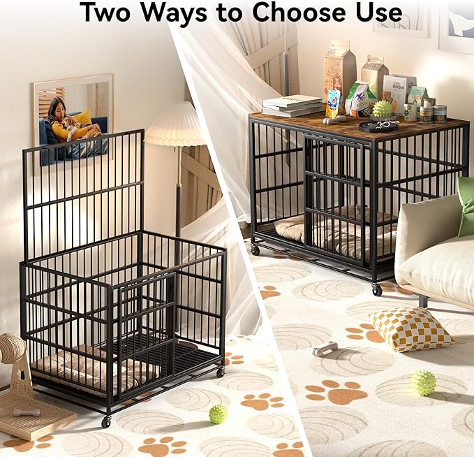 45" Dog Crate Furniture Indoor Large Dog Crates for Large Dogs Heavy Duty Dog Crate for Medium Dogs Wooden Foldable Dog Kennel Indoor