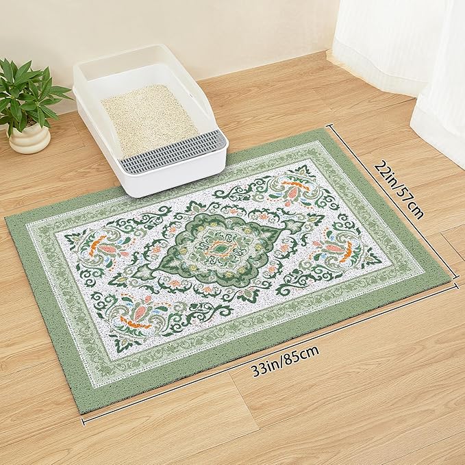 Unicorn Catcher Cat Litter Mat 33" x 22" Non-Slip Litter Box Mat Washable Litter Catcher Mat for Litter Box Indoor Food Mat Supplies Essentials, DarkSeaGreen