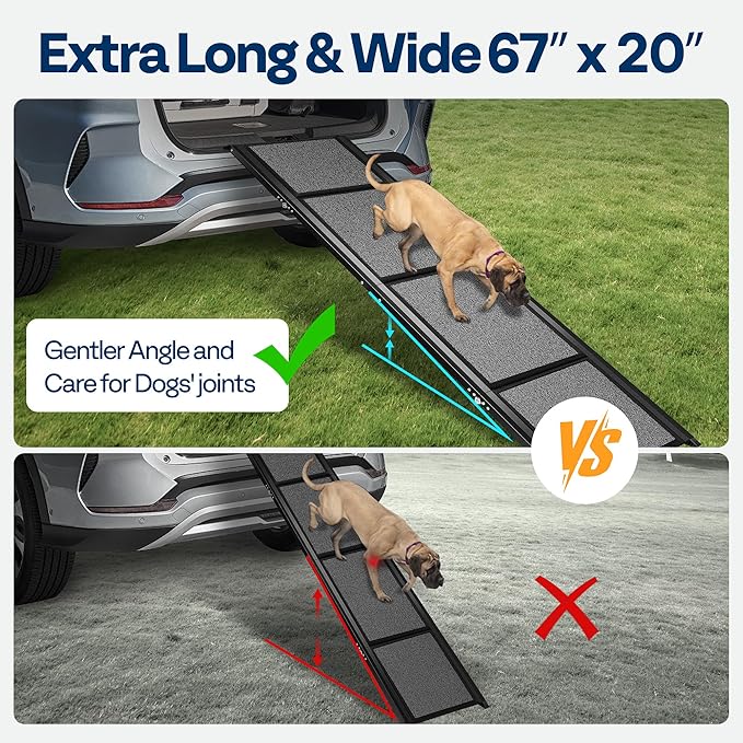 VIVOHOME Dog Ramp for Car, 67" x 20" Wider Pet Stair Ramp for Dogs with Anti-Slip Texture Soft Surface for Medium or Large Dogs Get Into a Car, SUV & Truck, Portable Folding Dog Ramp Up to 200 LBS