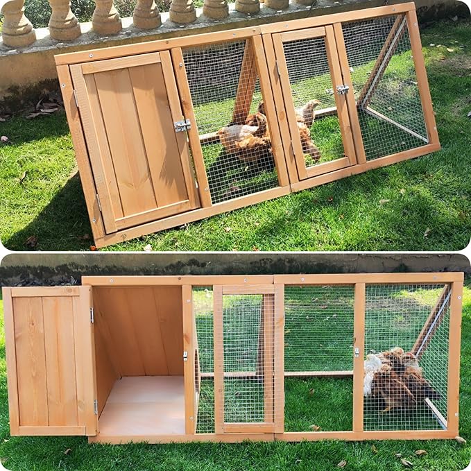 Rabbit Hutch Outdoor Chicken Coop Run A-Frame Bunny Cage Wooden Quail Cage w/ 2 Door & Ventilated Wire Fence Small Animal Cage for Garden Backyard Farms 47 x 18 x 19.5 in
