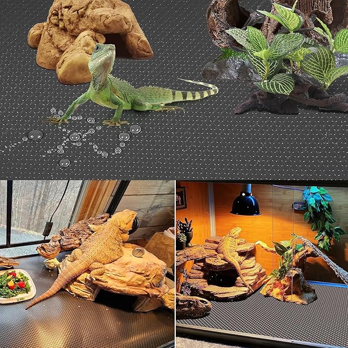 KABASI Reptile Substrate Liner Terrarium Carpet, Bearded Dragon Tank Accessories, Non-Adhesive Reptile Carpet Reptile Flooring Mat Bedding for Leopard Gecko, Snake, Lizard, Tortoise, 17.7x39.4 inch