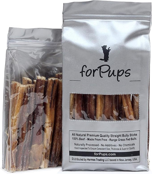 Regular 1 Pound of (8”) Bully Sticks for Medium & Small Dogs, for Sensitive & Medium Chewers (16 oz) Natural & Fully Organic, 100% Beef Pizzle, Fully Digestible Dental Treats (8 inch, 1 lb)