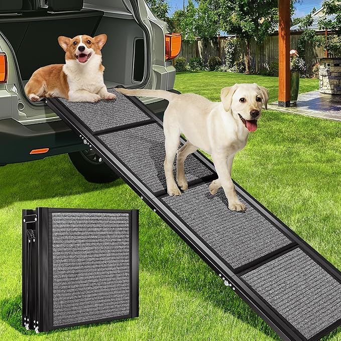 VIVOHOME Dog Ramp for Car, 67" x 20" Wider Pet Stair Ramp for Dogs with Anti-Slip Carpet Soft Surface for Medium or Large Dogs Get Into a Car, SUV & Truck, Portable Folding Dog Ramp Up to 200 LBS